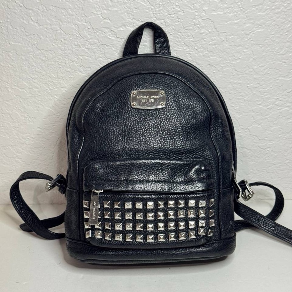 MICHAEL KORS Rhea XSmall Studded Zip Backpack Black Pebbled Leather